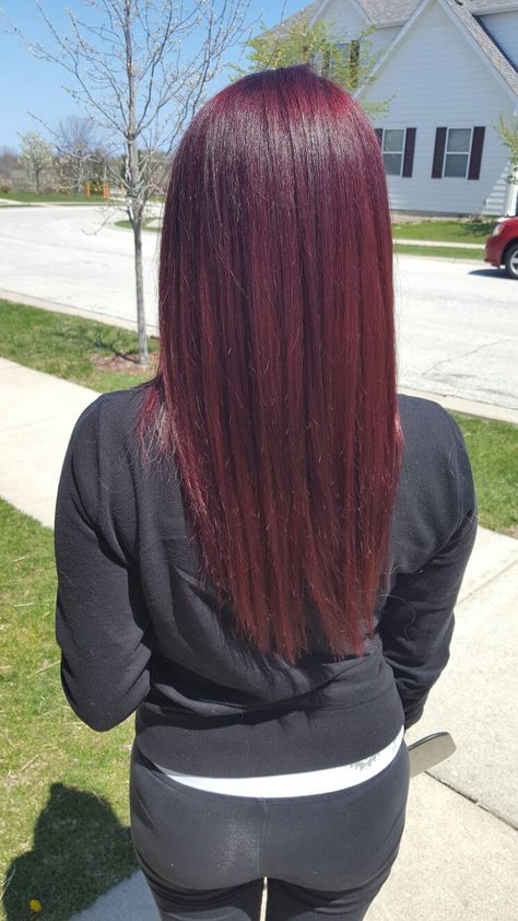 Hair by Amy Wine Red Hair On Black Hair, Maroon Hair Color Burgundy, Red Colour On Black Hair, Black Red Hair Color, Cherry Red Hair With Layers, Deep Cherry Red Hair Ombre, Dark Red Almost Black Hair, Rebonded Hair, Pelo Color Vino