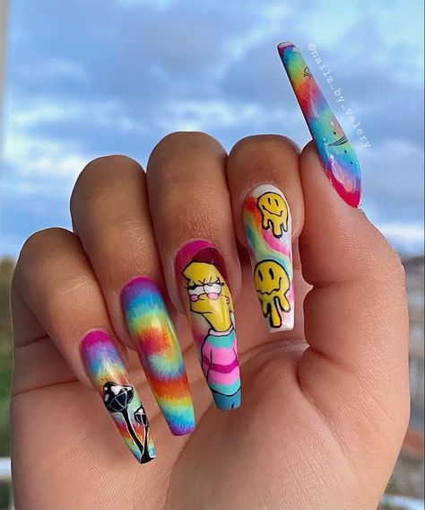 Lisa Simpson Nail Art, Lisa Simpson Nails, The Simpsons Nails, Simpsons Nails, Classy Fall Nail Designs, Nail 2023 Summer, Designs On Nails, Pikachu Nails, Best Summer Nails