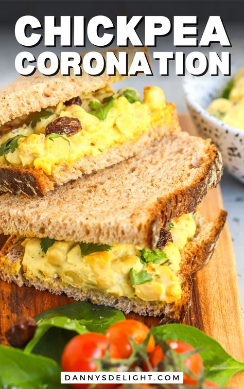 Creamy Vegan Chickpea Coronation – perfect for sandwiches or salads! 🌱🥪 Quick, easy, and oh-so-delicious. #VeganRecipes #PlantBased #HealthyEating Coronation Chickpea, Sweet Mango Chutney, Chickpea Sandwich, Vegan Chickpea Curry, Zesty Salad, Sandwich Fillers, Quick Easy Vegan, Vegan Chickpea, Mango Chutney