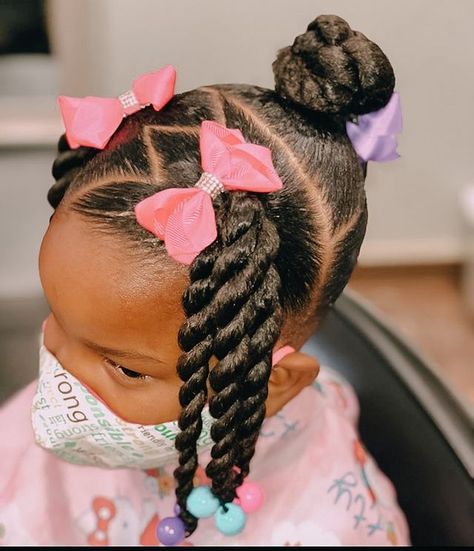 Toddlers and Tangles on Instagram: “All things 🎀 pretty and pink 🎀this hairstyle features two #ponytails with twist a braided #topknot as well as bows. Simply put #Adorable…” 3 Year Hairstyles, No Braid Hairstyles Easy For Kids Black, Ny Hairstyles, Toddler Girl Hairstyles Black, Toddler Natural Hairstyles Black, Hairstyles For Little Black Girls Easy, Easy Toddler Hairstyles Black, Black Daughter Hairstyles, Easy Hairstyles For Kids Black