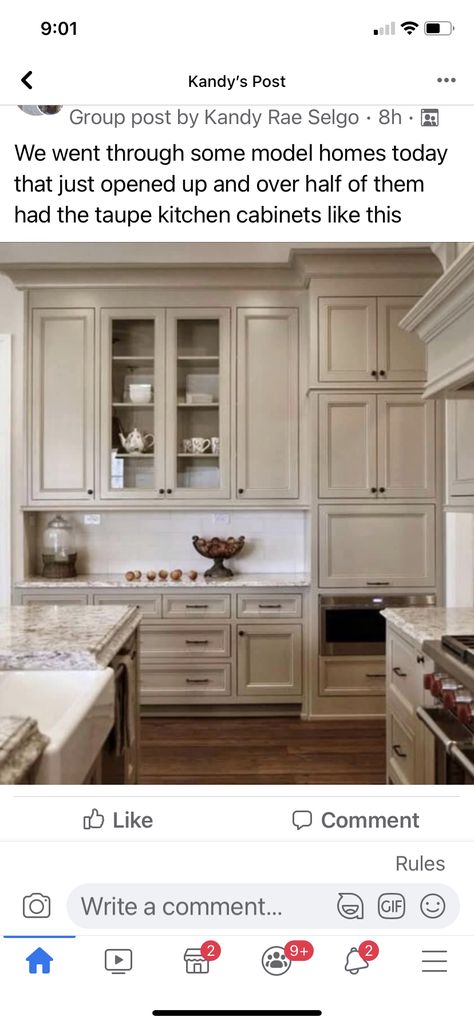 Taupe Cabinets Kitchen, Light Taupe Kitchen Cabinets, Mocha Kitchen Cabinets, Greige Kitchen Cabinets, Taupe Kitchen Cabinets, Beige Kitchen Cabinets, Greige Walls, Greige Kitchen, Taupe Kitchen