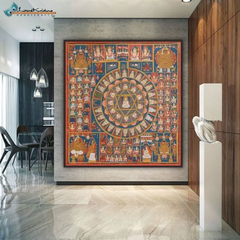 Add life to your space! Embrace your home wall with this beautiful Jain Siddha Chakra painting. Place your order now or check out our Instagram page for more such handicrafts. Connect with us on : +91-8619149664 visit: www.lordkrishna-handicrafts.com #lordkrishnahandicraft #lordkrishna #pichwaipainting #painting #udaipur #nathdwara #ahmedabad #jaipur #surat #mumbai #vadodara #krishna #pichwaiart #nathdwara #shrinathji #temple #pichwai #art🎨 #collection Ashtamangala Jain Painting, Jainism Paintings, Jainism Art, Krishna Pichwai Painting, Jain Paintings, Buddhist Symbol Tattoos, Chakra Painting, Temple Wall Art, Jain Recipes