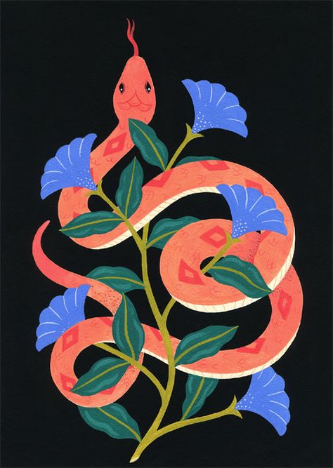 Snake Illustration, Posca Art, Snake Art, Soyut Sanat Tabloları, Dark Background, Gouache Painting, Bangkok Thailand, Animal Illustration, Ganesha