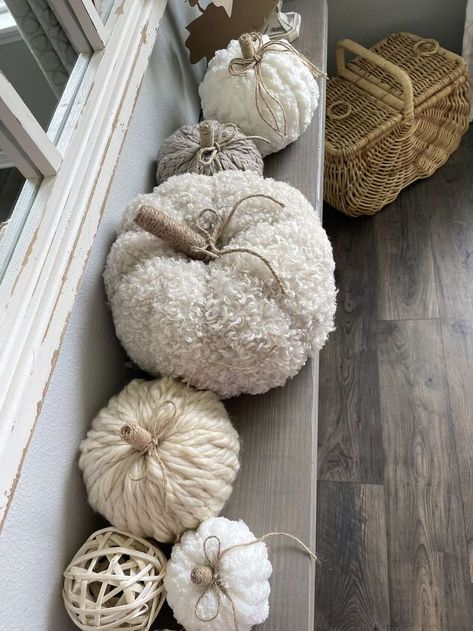 How To Make Yarn Pumpkins, Yarn Pumpkins, Fuzzy Pillows, Autumn Crochet, Fall Pumpkin Crafts, Fall Decor Diy Crafts, Super Saturday, Faux Pumpkins, Fall Yall