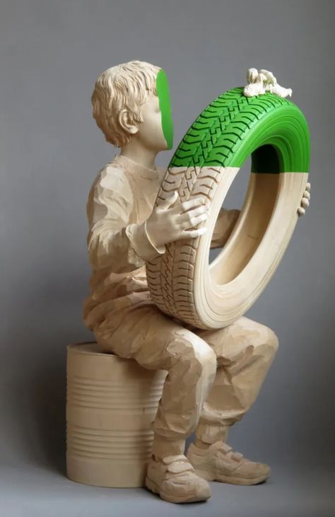 Italian Artist Willy Verginer Creates Dreamlike Figurative Wood Sculptures Surrealism Sculpture, Tube Art, Ceramic Sculpture Figurative, Italian Sculptors, Wood Sculptures, Art Folder, Using Acrylic Paint, Wooden Sculpture, Italian Artist