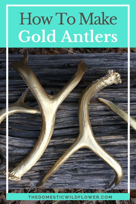 How to Make Gold Antlers Gold Antlers Decor, Antlers Diy, Painted Deer Antlers, Diy Antlers, Painted Antlers, Rustic Diy Projects, Antler Crafts, Deer Horns, Antler Art