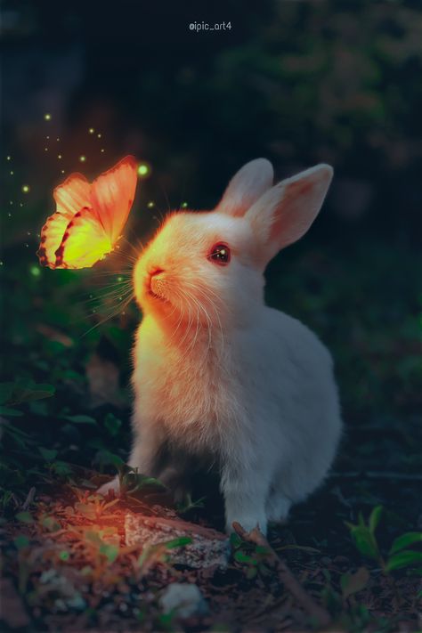 Rabbit Hd Wallpaper, Rabbit And Butterfly, Fantasy Bunny, Bunny And Butterfly, Night Butterfly, Funny Dancing Gif, Rabbit Wallpaper, Beautiful Rabbit, Clematis Vine