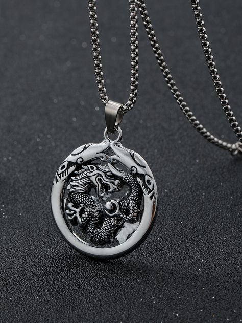 Silver Fashionable   Zinc Alloy  Pendant Necklaces Embellished   Jewelry Dragon Necklaces For Men, Necklace Dragon, Mens Necklace Pendant, Mens Necklace, Just For Men, Dragon Necklace, Arm Tattoos, Dragon Pendant, Chinese Dragon