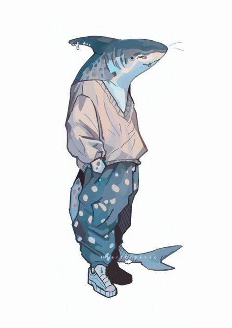 Shark Art, Arte Sketchbook, Arte Inspo, 영감을 주는 캐릭터, Sketchbook Art Inspiration, Funky Art, Art Inspiration Drawing, 귀여운 동물, Creature Art