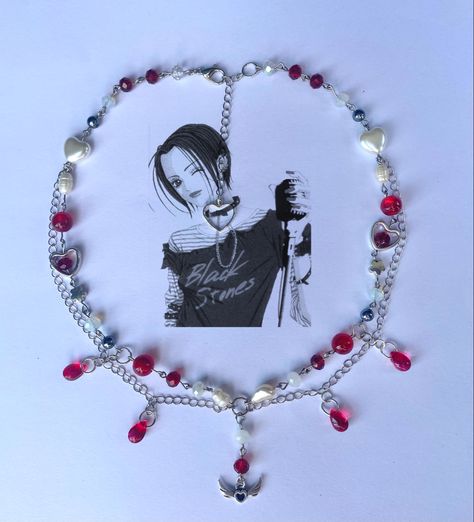 Nana Osaki Jewelry, Nana Inspired Necklace, Nana Inspired Jewelry, Grunge Beaded Necklace, Nana Earrings, Anime Inspired Jewelry, Nana Jewelry, Nana Necklace, Grunge Earrings