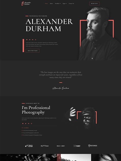 Alexander Durham - Portfolio Photography Elementor Pro Full Site Template Kit by Rometheme Design Portfolio Site, Portfolio Website Inspiration, Personal Website Design, Photography Portfolio Website, Portfolio Website Template, Portfolio Photography, Portfolio Website Design, Professional Web Design, Photography Templates