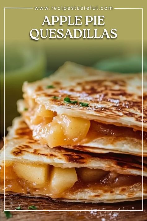 Apple Pie Quesadillas combine the best of both worlds: the sweet, cinnamon-spiced flavor of apple pie with the crispy, cheesy goodness of a quesadilla. This quick and easy recipe is perfect for a fun dessert, snack, or unique breakfast. The warm, gooey cheese and caramelized apples inside the crispy tortillas make every bite irresistibly delicious! Apple Pie Quesadilla, Dessert Quesadilla, Apple Pie Tacos, Unique Breakfast, Caramelized Apples, Breakfast Quesadilla, Fun Dessert, Unique Breakfasts, Gooey Cheese