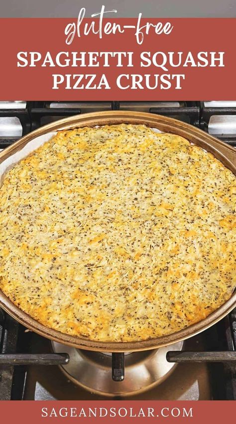 Spaghetti Squash Pizza Crust (Gluten-Free) - Sage & Solar Dairy Free Pizza Crust, Squash Pizza Crust, Spaghetti Squash Pizza Crust, Spaghetti Squash Pizza, Squash Pizza, Cooking Spaghetti Squash, Dairy Free Pizza, Delicious Spaghetti, Gluten Free Spaghetti