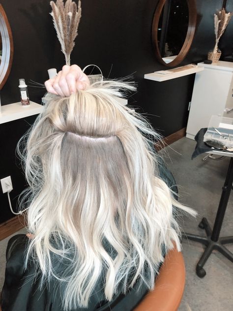 This is the under side of a row of hand tied extensions. Completely seamless. 2 Rows Of Hair Extensions, Hand Tied Extensions On Short Hair, One Row Hand Tied Extensions, Hand Tied Extensions Before And After, Hand Tied Hair Extensions, Hair Extension Tips And Tricks, How To Style Hair, Nurse Practioner, Hand Tied Extensions