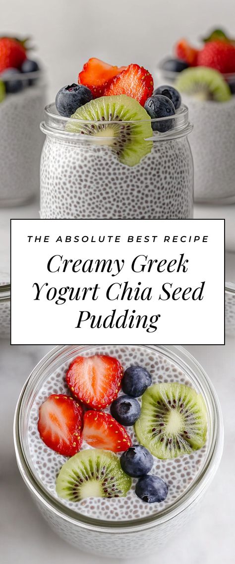 Image for Creamy Greek Yogurt Chia Seed Pudding Greek Yogurt With Chia Seeds, Greek Yogurt Chia Seeds, Yogurt Chia Seed Breakfast, Chia Seed Yogurt Parfait, Green Yogurt Recipes, Breakfast Chia Seed Pudding, Greek Yogurt Chia Seed Pudding, Greek Yogurt Cheesecake Pudding, Chia Yogurt Pudding