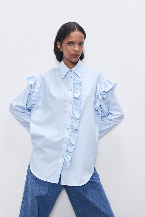 Detail Couture, Ruffled Shirt, Zara Blouse, Ruffle Shirt, Women Shirts Blouse, Shirts Blouses, Women's Shirts, Upcycle Clothes, Fashion Sewing