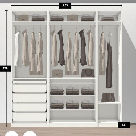 Ikea Layout, Ikea Open Wardrobe, Built In Wardrobe Ideas Layout, Ikea Built In Wardrobes, Closet Redesign, Pax Ikea, Ikea Pax Closet, Ikea Built In, Bedroom Built In Wardrobe