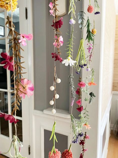 Wildflower Garland, Wedding Flower Garland, Hanging Flowers Wedding, Aisle Runners, Garden Baby Showers, Wildflower Baby Shower, Grosse Pointe, Baby Shower Flowers, Hanging Garland