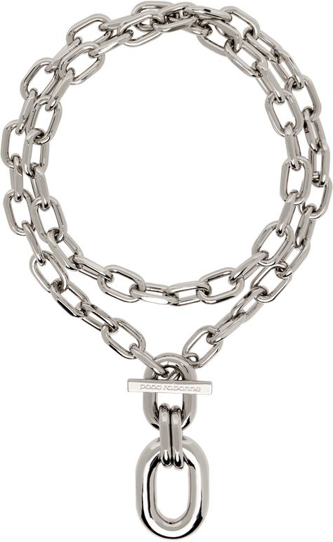 Wraparound cable chain necklace in silver-tone aluminum and brass. · Hardware at logo-engraved toggle fastening · L32 Supplier color: Silver Cable Chain Necklace, Paco Rabanne, Dark Fashion, Brass Hardware, Free Jewelry, Cable Chain, Womens Jewelry Necklace, Apparel Accessories, Jewelry Collection