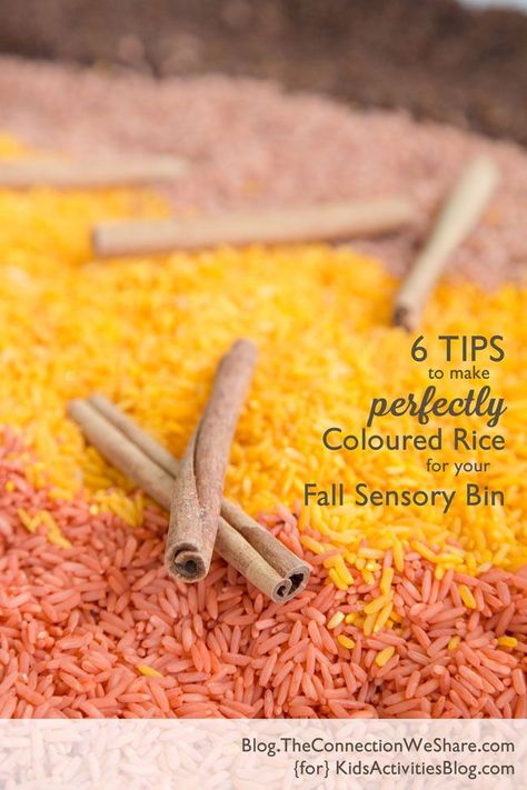 6 Tips to Make Colored Rice Perfect for Your Fall Sensory Bin Dye Rice, Fall Sensory Bin, Fall Sensory, Senses Activities, Subscription Boxes For Kids, Colored Rice, Sensory Boxes, Autumn Activities For Kids, Sensory Bottles