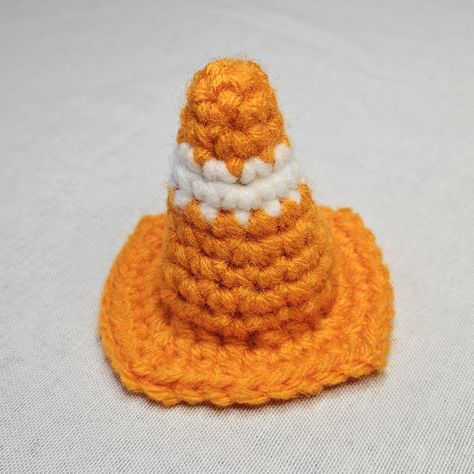 Traffic Cone Hat Crochet Pattern — Nichet Crochet - Crochet Opossums Crochet Traffic Cone Pattern, Crochet Traffic Cone, Crochet Possum, Crochet Elephant Pattern Free, Yarn Art Projects, Crochet Elephant Pattern, Crochet Keychains, Cone Hat, Crochet Cat Hat