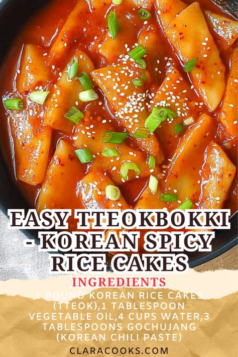 Easy Tteokbokki - Korean Spicy Rice Cakes Easy Recipes Korean, Rice Cake With Chocolate, How To Make Rice Cakes At Home, Easy Tteokbokki Recipe, Easy Tteokbokki, Tteokbokki Recipe Easy, Rice Cakes Recipe, Tteokbokki Recipe, Kimchi Noodles