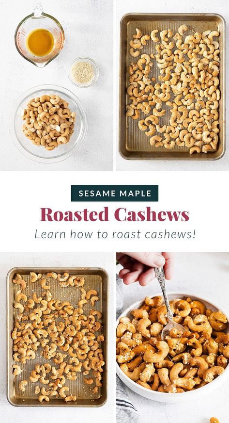 These Maple Sesame Roasted Cashews are cooked in the oven to crunchy perfection and are the most delicious sweet snack. How To Roast Cashews, Cashew Recipes, Lithuanian Recipes, Healthy Eating Snacks, Meal Prep Snacks, How To Roast, Roasted Cashews, Roasted Nuts, Spicy Snacks