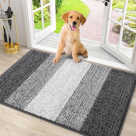 Smiry Dog Door Mat for Muddy Paws, Absorbs Moisture and Dirt, Low-Profile Entryway Mat with Non-Slip Backing, Mud Mat for Dogs, Entry Indoor Doormat for Inside Floor (30x20 Inches, Grey) Dog Door Mat, Entryway Mats, Dog Bed Furniture, Muddy Paws, Indoor Door Mats, Bed Mats, Front Door Mats, Dog Door, Slip And Fall