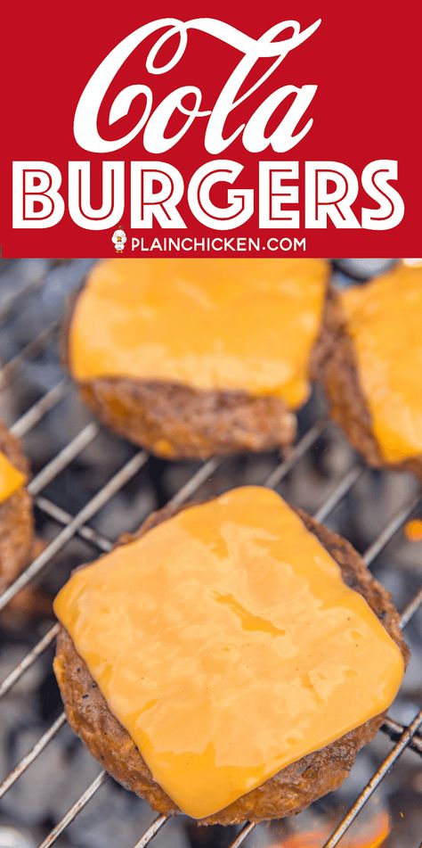 Cola Burgers - seriously delicious!! Ground beef, coke, French dressing, saltine crackers, and parmesan cheese. Top with your favorite cheese!! Can make patties ahead of time and freeze for later. Great for all your cookouts and tailgates! YUM! #burgers #grilling #tailgating #cookout