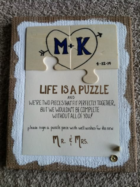 Puzzle guest book sign Puzzle Guest Book Sign, Photo Wedding Guest Book, Puzzle Guest Book Wedding, Puzzle Theme, Puzzle Wedding, Puzzle Piece Crafts, Puzzle Guest Book, Photo Guest Book Wedding, Wedding Puzzle