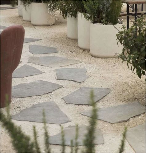 French Pebble Garden, Pebble Stone Landscaping, Pebble Entryway, Pebble Tile Outdoor Patio, Concrete With Pebbles, White Pebbles Landscape, Landscaping Pebbles, Pebble Landscape, Landscape Pebbles