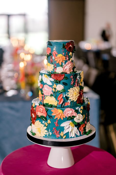 Colorful wedding cakes are the future. Bright Color Wedding Cake, Coloured Wedding Cake, Colorful Wedding Desserts, Bright Wedding Cakes, Eclectic Colorful Wedding, Wedding Cake Non Traditional, Colorful Floral Wedding Cake, Wedding Cake Whimsical, Colorful Wedding Cake Ideas