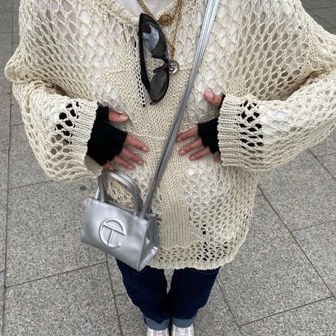 ✰✰✰ on Instagram: “headless fit check” Knit Fishnet, Racer Worldwide, Hollow Out Sweater, Cross Sweater, Fashion Aesthetics, Futuristic Fashion, Alternative Outfits, Knit Outfit, Fit Check