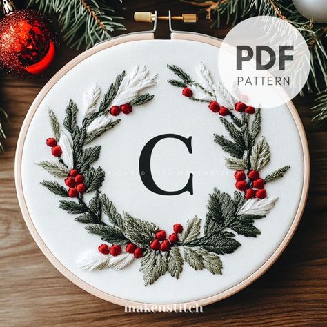 Letter C Christmas Embroidery Pattern, Christmas Ornament, Letter Embroidery Design, Monogram Embroidery, Christmas Decor, Embroidery PDF Monogrammed Christmas Ornaments, Monogram Embroidery, Christmas Embroidery Patterns, Christmas Embroidery Designs, Embroidery Christmas, Letter Embroidery, Hand Embroidery Pattern, Christmas Embroidery, Embroidery For Beginners