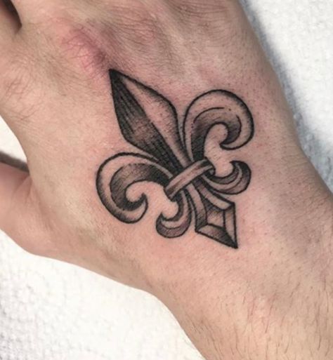 Saints Tattoo New Orleans, New Orleans Tattoo Ideas, Fluer De Lis Tattoo, Nepal Tattoo, Lis Tattoo, Saint Tattoo, Left Arm Tattoos, Medieval Tattoo, Samurai Tattoo Design