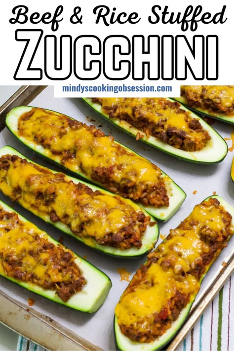 Stuffed Zucchini with Ground Beef and Rice Recipe - Mindy's Cooking Obsession Rice Stuffed Zucchini Boats, Stuffed Zucchini Recipes Beef And Rice, Stuffed Zucchini With Rice, Stuffed Zucchini Boats With Rice, Zucchini Boats With Rice, Stuffed Zucchini Boats Beef And Rice, Ground Beef Stuffed Zucchini Boats, Stuffed Zucchini Recipes Beef, Zuchini Baking Recipes Ground Beef