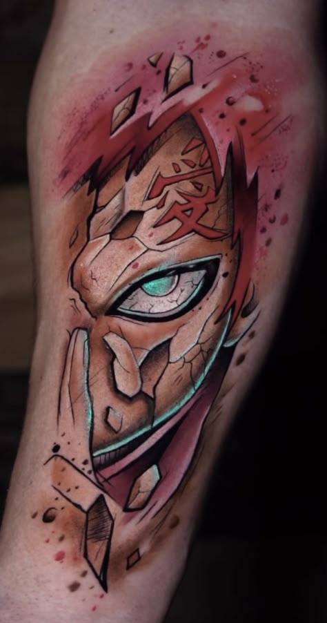 Anime Rage Tattoo, Gaara Face Tattoo, Anime Face Tattoo, Gaara Tattoo Design, Garra Tattoo, Gaara Tattoo Ideas, Gaara Tattoo, Naruto Tattoos, Go Beyond Plus Ultra