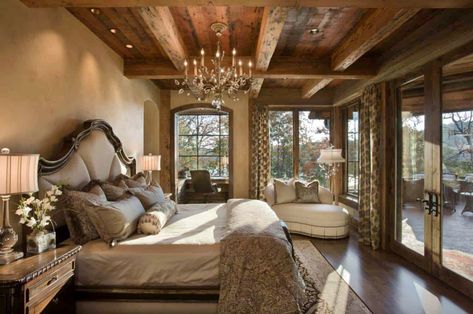 Inside an insanely gorgeous rustic retreat overlooking Table Rock Lake Cabin Style Bedroom, Rustic Style Bedroom, Modern Rustic Bedrooms, Rustic Bedroom Design, Classy Bedroom, Lights Bedroom, French Country Bedrooms, Rustic Bedroom Decor, Decor Ikea