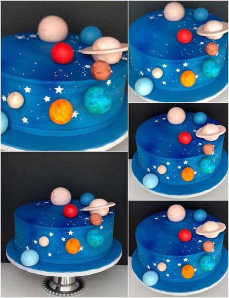 Planet Cakes Solar System Birthday, Astronaut Mickey Mouse, Space Cake Easy, Space Themed Cakes Kids, Space Dinosaur Cake, Planet Cake Ideas, Planets Cake Birthday, Astronaut Baby Shower Cake, Space Birthday Cake Boys