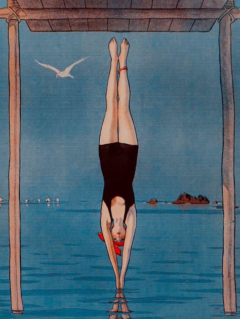 Retro Swimmer, Vintage Swimmer, Swim Art, Elegant Magazine, Art Deco Illustrations, Vintage Swim, Deco Poster, Sea Art, Art Deco Era