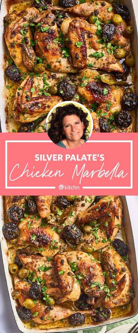 Chicken Mirabella, Chicken Marbella Silver Palate, Ina Garten Chicken, Silver Palate Cookbook, Chicken Marbella, Silver Palate, Cooking With White Wine, American Recipes, Chicken With Olives