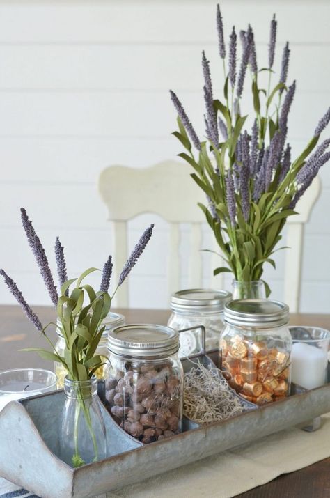 Galvanized Tray Decor, Tray Decor Ideas, Galvanized Tray, Galvanized Decor, Farmhouse Tray, Farmhouse Style Table, Tray Styling, Red Brick House, Tray Ideas