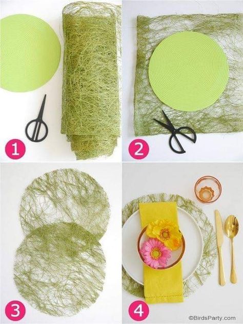 Easter Brunch Table Setting, Grass Placemats, Pretty Decorations, Brunch Table Setting, Easter Brunch Table, Diy Osterschmuck, Spring Party Decorations, Diy Frühling, Summer Table Settings