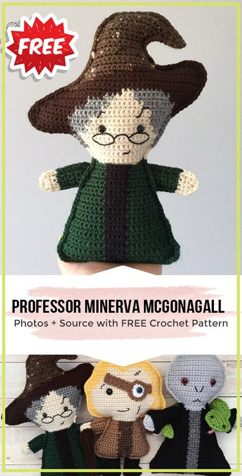 Harry Potter Crochet Patterns, Professor Minerva Mcgonagall, Easy Crochet Amigurumi, Fantasy Crochet, Crochet Harry Potter, Harry Potter Free, Minerva Mcgonagall, Harry Potter Crochet, Free Pattern Crochet