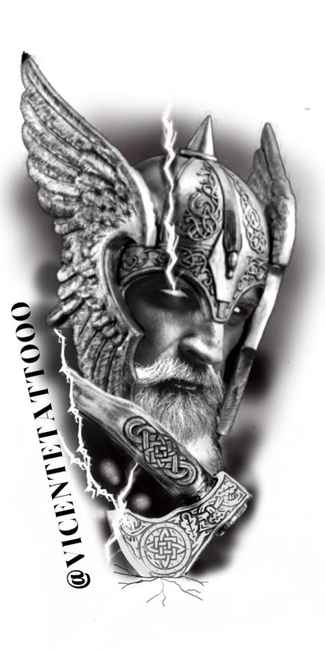 Odin Tattoo Design, Helm Tattoo, Thor Hammer Tattoo, Odin Tattoo, Thor Tattoo, Fenrir Tattoo, Evolution Tattoo, Viking Warrior Tattoos, Arm Tattoos Drawing