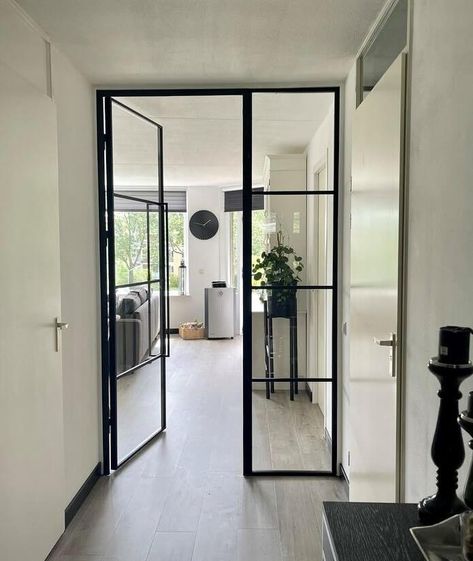 Internal Steel Doors Room Dividers, Double Crittal Doors, Internal Steel Frame Doors, Aluminium Internal Doors, Interior Steel Doors, Scandi Industrial Interior, Steel Framed Doors, Crittal Doors, Internal Double Doors