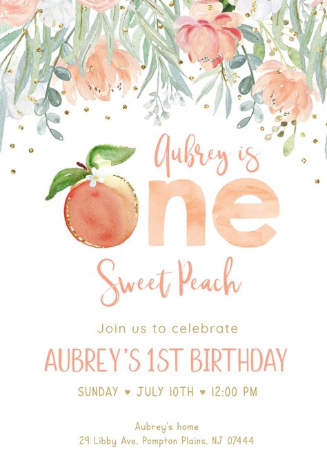 One sweet peach Sweet One Peach First Birthday, First Birthday One Sweet Peach, Peach Theme Birthday Cake, One Sweet Peach Birthday Invitations, One Sweet Peach Backdrop, One Sweet Peach Invitations, 1 Sweet Peach Birthday, Sweet Peach First Birthday Party, One Sweet Peach First Birthday Party