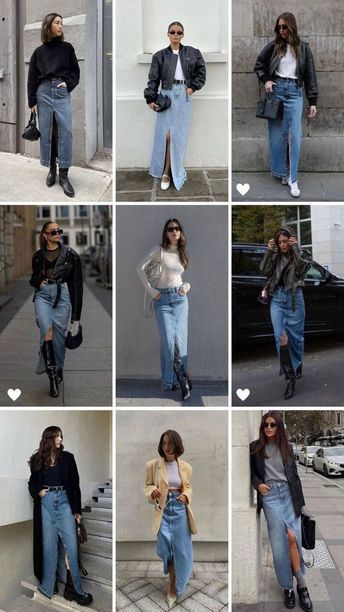 Combina fácil la tuya, te dejamos más ideas e inspiración en el post del blog. Nuestra favorita la hemos encontrado aquí en Amazon, te dejamos enlace debajo de la descripción!! Demin Skirt Outfit, Long Denim Skirt Outfit, Skirt Outfit Fall, Rok Outfit, Jean Skirt Outfits, Long Jean Skirt, Skirt Outfits Fall, Denim Skirt Outfits, Long Skirt Outfits