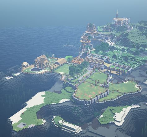 Minecraft Island Base Ideas, Survival Island Minecraft, Minecraft Island Town, Island Minecraft Ideas, Minecraft Pirate Island, Island Builds Minecraft, Solarpunk Minecraft Builds, Minecraft Island Builds, Minecraft Skyblock Island Ideas