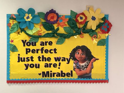 Encanto Door Decorations Classroom, Encanto Bulletin Board Ideas, Encanto Bulletin Board, Encanto Classroom Door, Encanto Classroom Theme, Encanto Classroom, Movie Bulletin Boards, Disney Bulletin Boards, Res Life Bulletin Boards